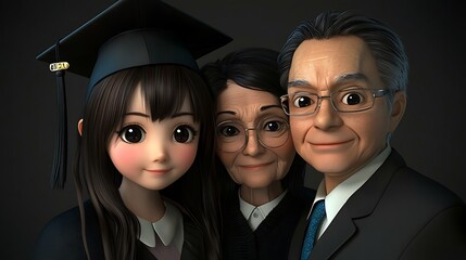 Obraz premium Animated graduation portrait of a family