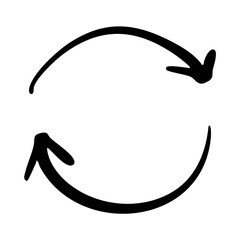 手書きのペンの矢印　サイクル 更新　黒
