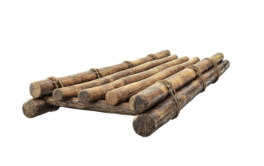 Rustic Wooden Raft on White Background Isolated on transparent background