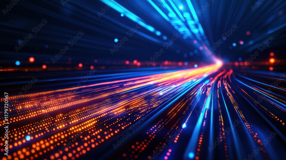 Poster futuristic abstract technology background with glowing lines dots and a sense of movement creating a