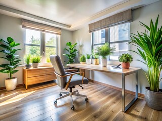 Fototapeta premium Long Exposure Blurred Living Room Home Office Setup, Modern Minimalist Workspace Design
