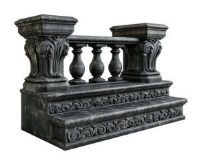 Elegant black stepped platform with classic architectural showcase indoor setting high fidelity design isolated on transparent background png