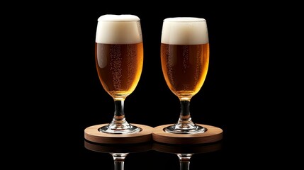 Two Beer Glasses on Wooden Coasters - Refreshing Drink