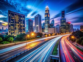 Obraz premium Long Exposure City Lightscape at Night - Urban Skyline Panorama