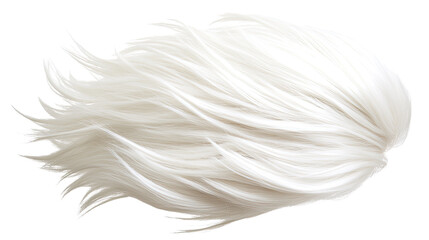 Fototapeta premium White flowing hair wig with soft texture showcasing natural movement and shine against a transparent background