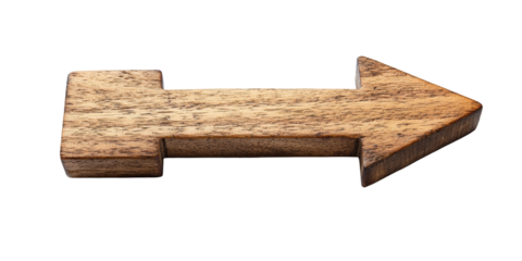 Wooden Arrow Pointing Right on White Background Isolated on transparent background