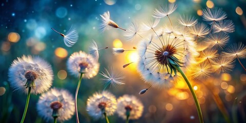 Long Exposure Dandelion Seeds Blown by Wind - Generative AI Art