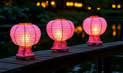 Obraz premium Lantern Festival Spectacle, vibrant lanterns illuminating the night sky, creating a magical atmosphere filled with cultural celebration and artistry.