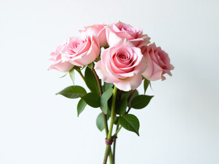 Fototapeta premium A Bouquet Of Delicate Pink Roses Stands Alone Against A Crisp White Background In A Simple Yet Elegant Arrangement. 00001