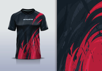 T-shirt mockup abstract texture grunge texture curve line sport jersey design for football, soccer, racing, esports, running, in red black color © Nimpuna O
