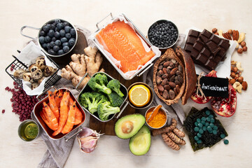 Foods high in vitamins, minerals and antioxidants. Anti age foods.