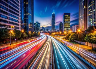 Fototapeta premium Long Exposure Light Trails Cityscape at Night - Urban Photography