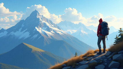 Fototapeta premium Snow-Capped Mountain Peaks Against a Clear Sky 