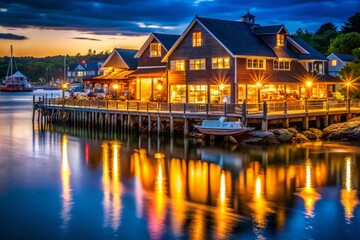 Fototapeta premium Long Exposure Night Photography of a Maine Coastal Restaurant