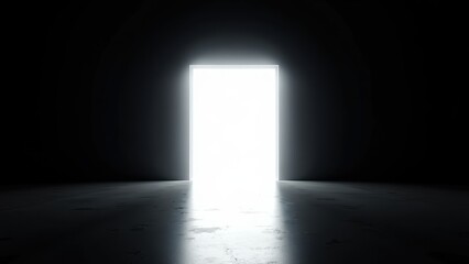 A mysterious, dimly lit doorway beckons from the shadows, its concrete floor and rugged walls enveloped in darkness