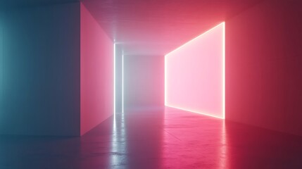 Neon Lights Illuminate Modern Abstract Corridor