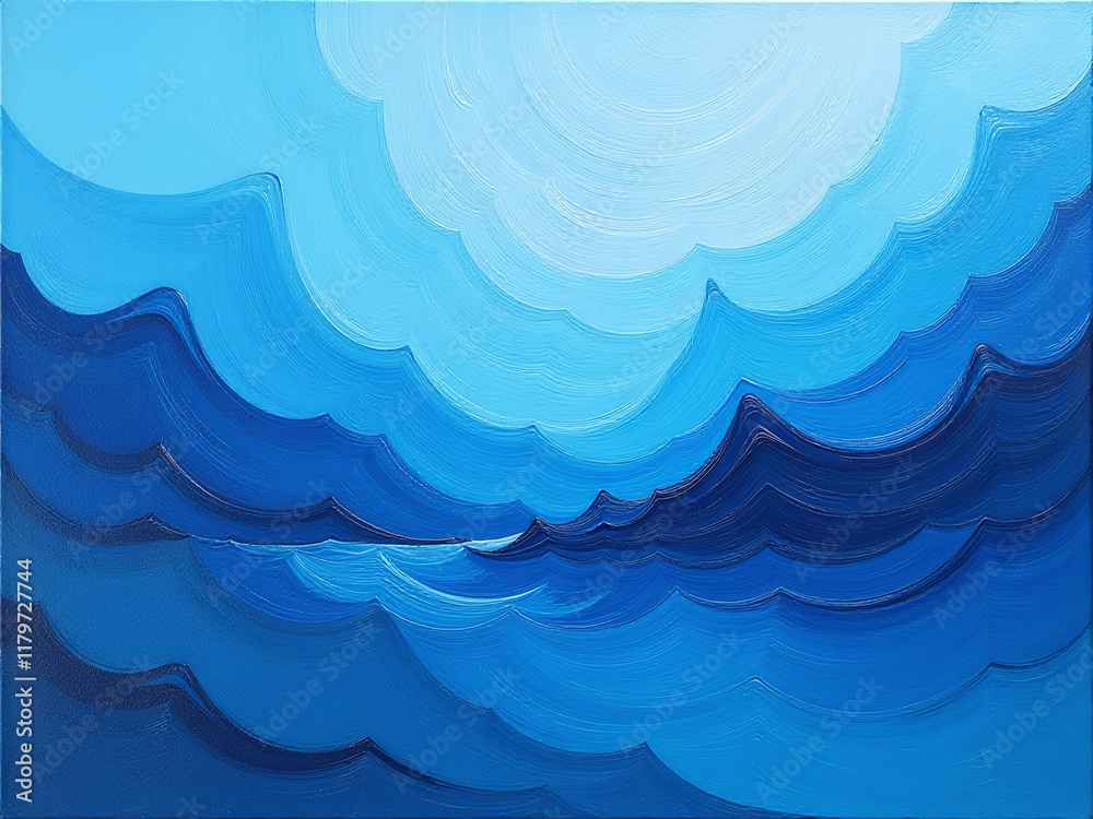 Poster a blue abstract acrylic painting featuring a natural dynamic mixture of oil colored strokes as its b