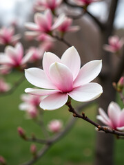 Fototapeta premium A Blooming Spring Magnolia Tree Provides A Beautiful, Natural Setting For An Effortless Yet Elegant Floral Backdrop Everywhere Outside. 00001