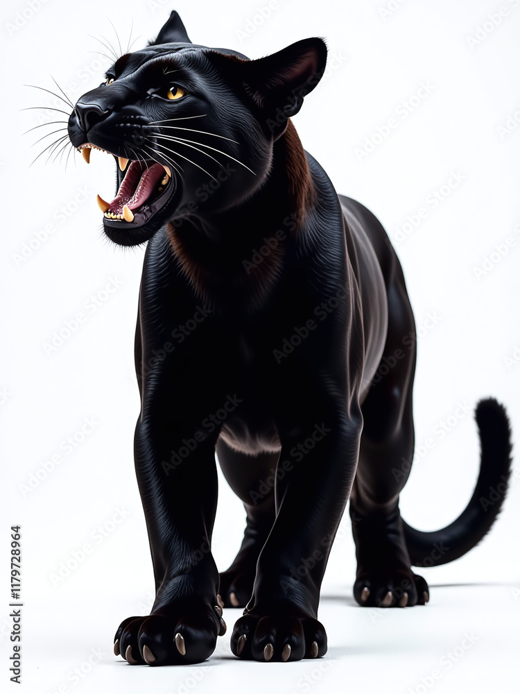 Poster A Black Puma Roars Prominently Against A White Background With A Transparent Png Overlay For Versatile Graphic Use. 00001