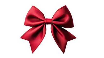 Elegant Red Satin Bow with a Glossy Finish Isolated on a Transparent Background for Gift Wrapping and Decoration