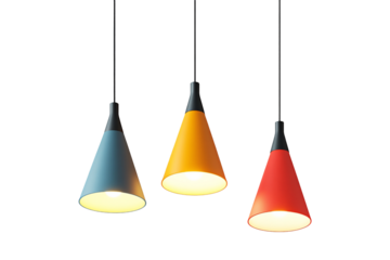 Isometric 3D Render of Pendant Lamps on White Background