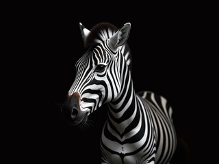 Fototapeta premium A Black And White Zebra Photograph Sits On A Solid Black Background Creating A Simple Yet Striking Visual Effect Instantly. 00003