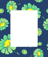 Obraz premium Vintage frame with botanical decoration of plants with leaves and flowers of daisies, forget-me-nots and buttercups. Vector