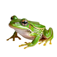 Obraz premium Close-up View of Vibrant Green Frog with Striking Eyes on Isolated Background for Nature Photography