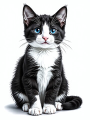 A Black And White Graphic Portrait Of A Cat Is Isolated On A Pure White Background For Visual Impact. 00003