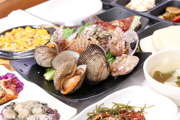 Korean seafood food. Steamed clams