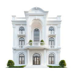 Obraz premium Elegant White Mansion with Classic Architectural Design Featuring Balconies and Detailed Ornamentation