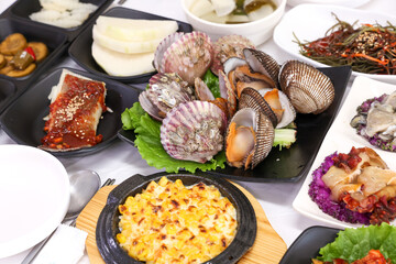Korean seafood food. Steamed clams