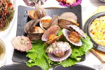 Korean seafood food. Steamed clams