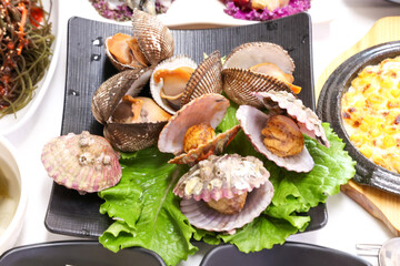Korean seafood food. Steamed clams