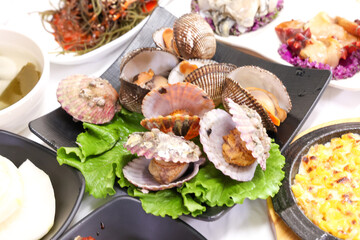 Korean seafood food. Steamed clams