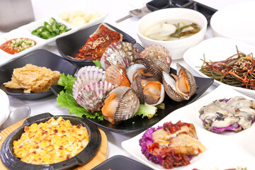 Korean seafood food. Steamed clams