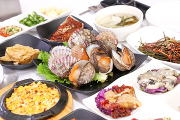 Korean seafood food. Steamed clams