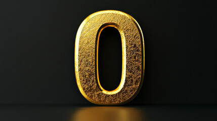 Golden number zero, textured surface, dark background.