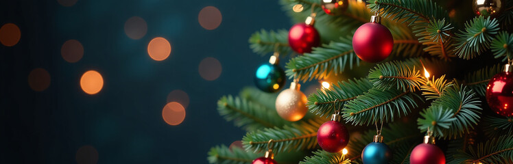 A Beautifully Decorated Illuminated Christmas Tree Adorned With Colorful Baubles And Offering A Clear Copy Space For Creative Visuals. 00002