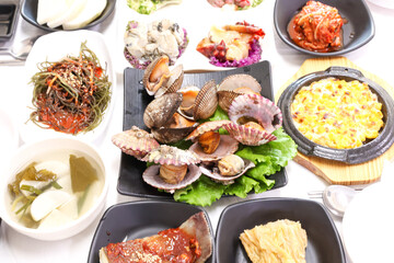 Korean seafood food. Steamed clams