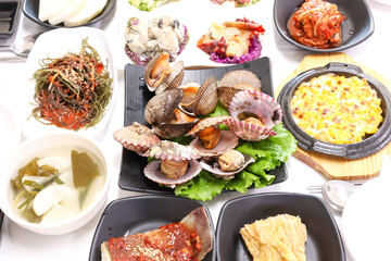 Korean seafood food. Steamed clams