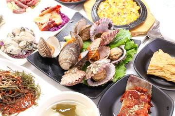 Korean seafood food. Steamed clams