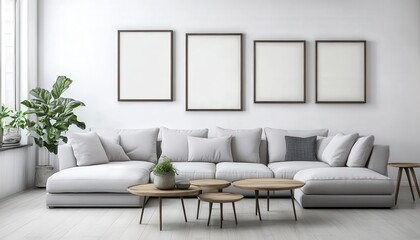 Modern Living Room Interior Design with Wooden Sofa Minimalist Decor Artwork