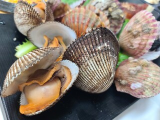 Korean seafood food. Steamed clams
