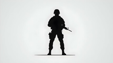 Soldier Silhouette at Dusk, a lone figure stands resolute against a vibrant sunset, embodying strength and determination in a solemn moment.