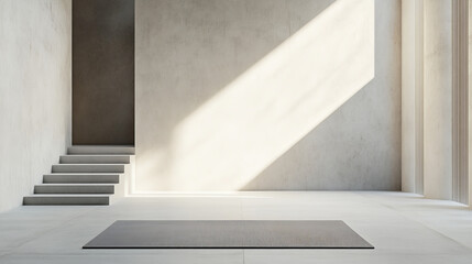 Obraz premium Rolled grey yoga mat on white background