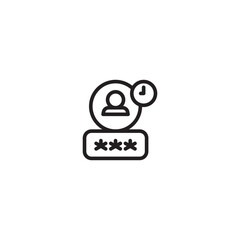 Password protected user account with time limit. User icon with password and timer. Represents temporary or expiring access. Secure, time-limited user access. Password and timer icon.