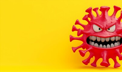 Obraz premium Cartoon Virus Character, a vibrant and whimsical depiction of a playful virus with exaggerated features and a cheerful expression, promoting awareness.
