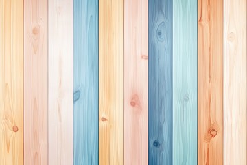 Fototapeta premium A vibrant striped wooden texture featuring pastel hues. The image showcases a mix of pink, blue, and natural wood colors, ideal for design backgrounds or creative projects.