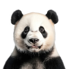 Obraz premium Adorable Close-Up of a Young Panda with Expressive Eyes and Furry Coat on a Solid Background